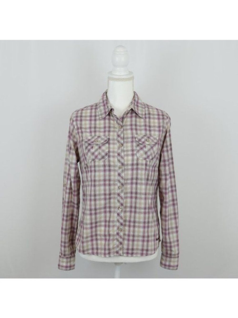 Marmot Women's Medium Purple & Tan Plaid Quick Dry Long Sleeve Button Up Shirt